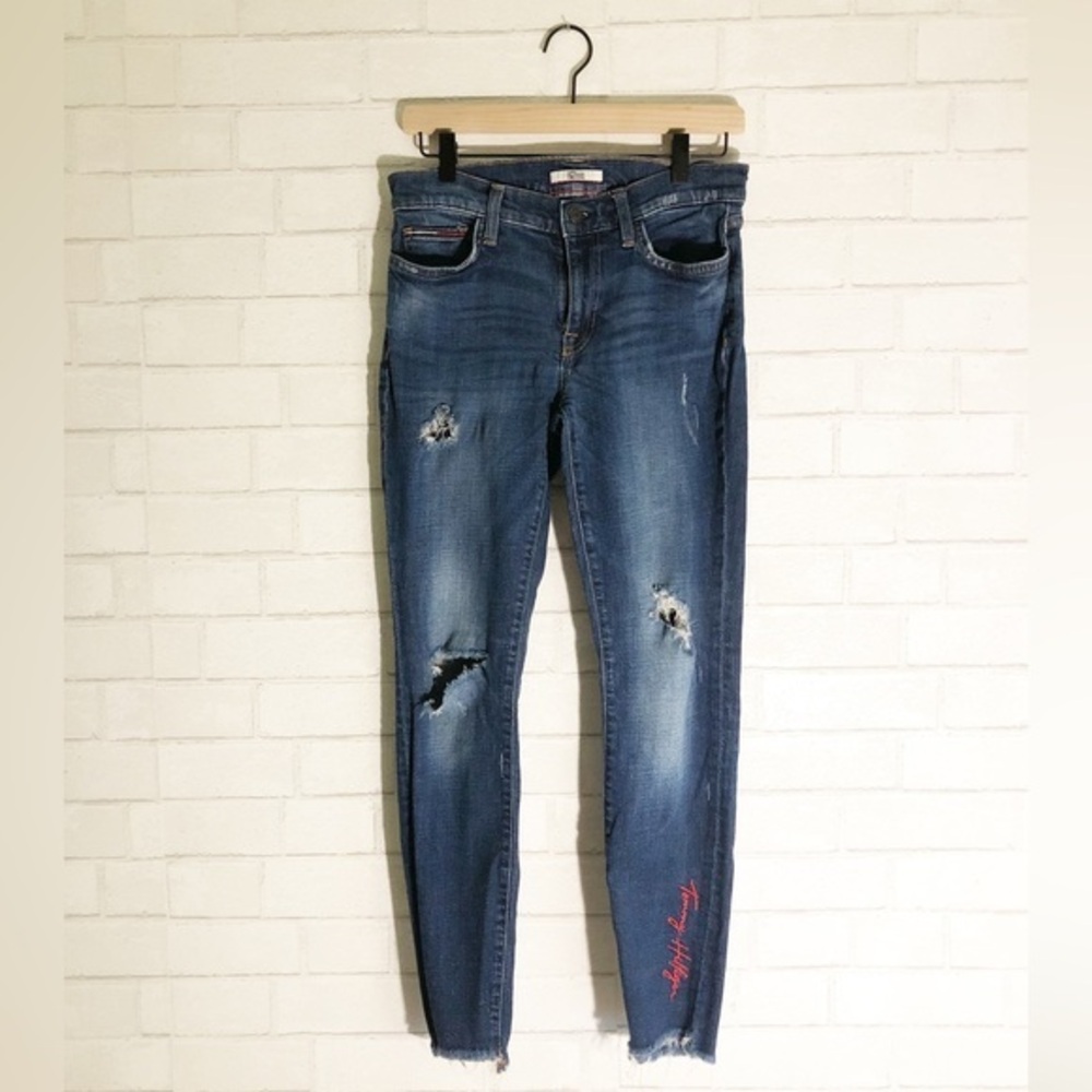 Tommy Hilfiger Denim Dark Wash Distressed Skinny Jeans 27/28